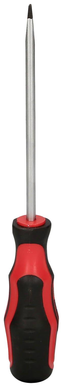 Wkrętak z czerwoną i czarną rękojeścią, odpowiedni do prac precyzyjnych i codziennych napraw.