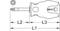 Śrubokręt krzyżakowy z oznaczonymi wymiarami: L1, L2, L3. Rysunek techniczny z logo producenta na uchwycie.