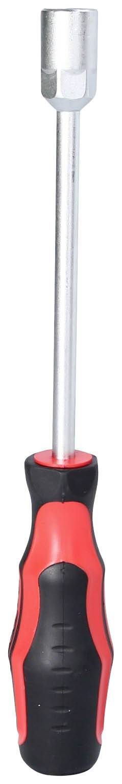 Narzędzie z czerwonym i czarnym uchwytem, które wygląda jak klucz do śrub.