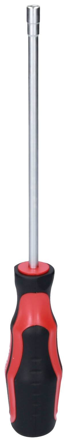 Wkrętak z czarnym uchwytem i czerwonymi akcentami.