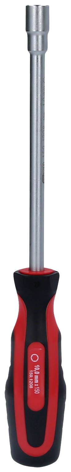 Wkrętak z czerwonym i czarnym uchwytem, odpowiedni do prac związanych ze śrubami.