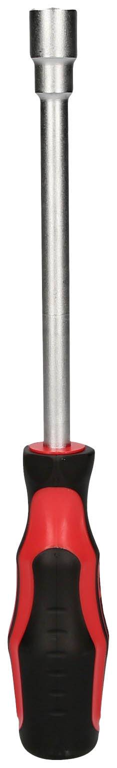 Wkrętak z czerwonym i czarnym uchwytem, odpowiedni do prac związanych z wkręcaniem śrub.