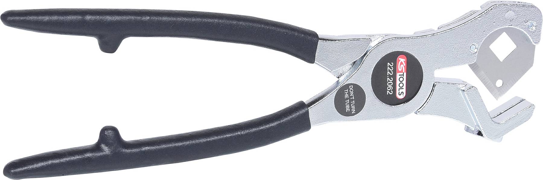 Szczypce zaciskowe z czarnymi uchwytami i metalową głowicą, odpowiednie do prac przy systemach wydechowych. Napis 'KS Tools 12.1024'.