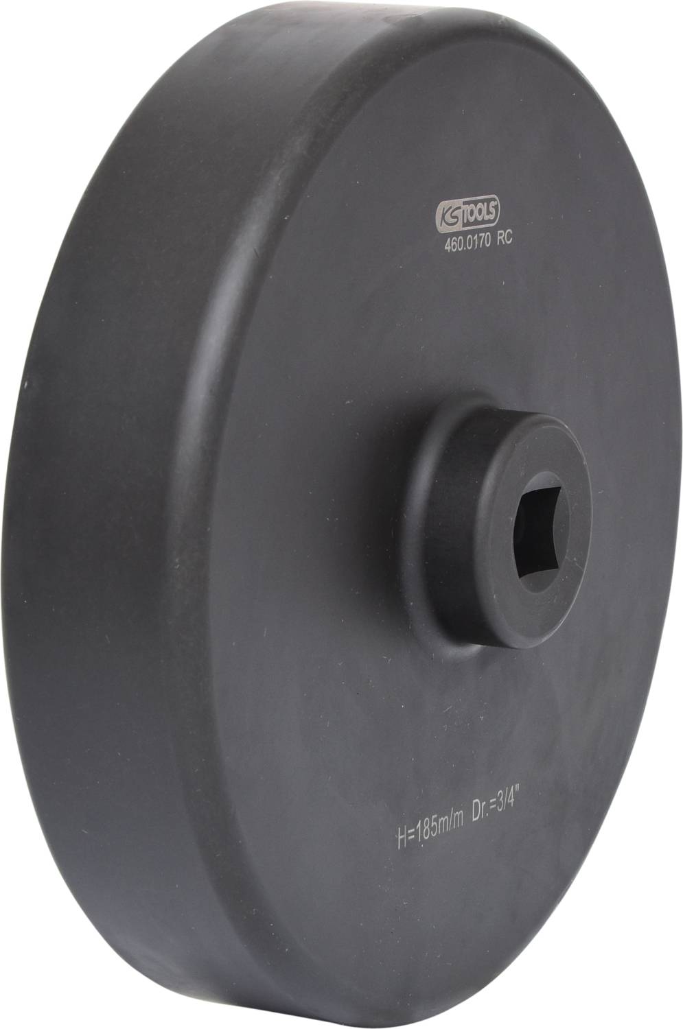 Czarna matowa tarcza metalowa z centralnym otworem i wygrawerowanymi specyfikacjami technicznymi, stosowana w zastosowaniach technicznych.