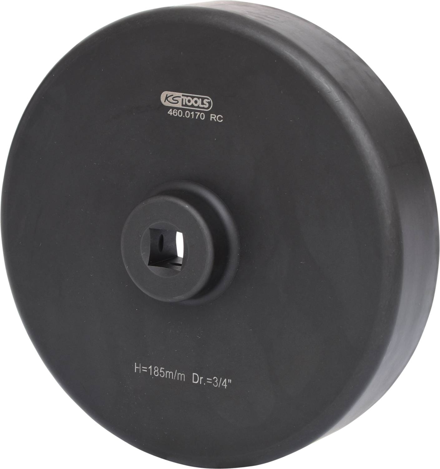Czarny uchwyt klucza nasadowego marki 'KS Tools' z nadrukami '460.0170 RC' oraz 'H=185/m Dr.=3/4'.