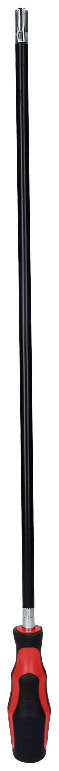 Wkrętak z długim, czarnym trzpieniem i czerwonym, ergonomicznym uchwytem zapewniającym optymalny komfort i precyzję.