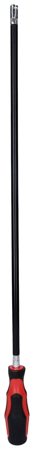 Długi wkrętak z czarną rękojeścią i czerwonym akcentem.