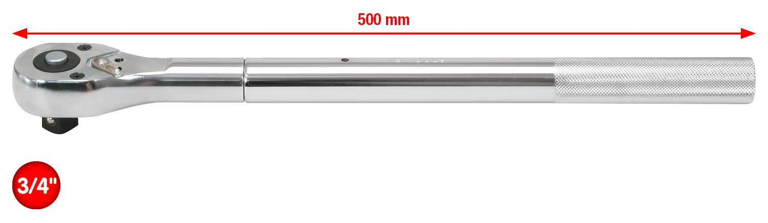 Klucz dynamometryczny, długość 500 mm, z napędem 3/4 cala.