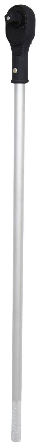 Długi klucz dynamometryczny z czarnym uchwytem i srebrnym ramieniem przedłużającym, używany do dokręcania śrub z precyzyjnym momentem obrotowym.