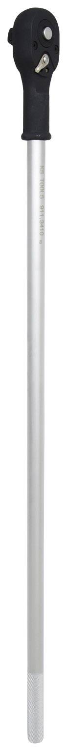 Srebrny klucz dynamometryczny z czarną rękojeścią i skalą do precyzyjnego dokręcania śrub do określonej wartości momentu obrotowego.