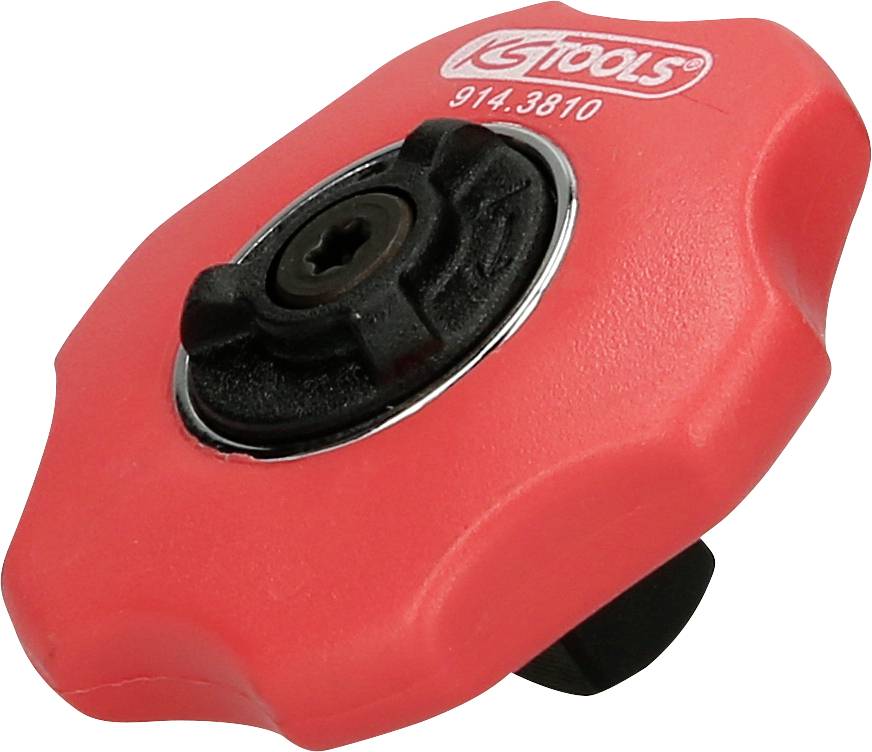 Czerwony nasadowy klucz dynamometryczny firmy KS Tools z czarnym środkiem, numer produktu 914.3810.