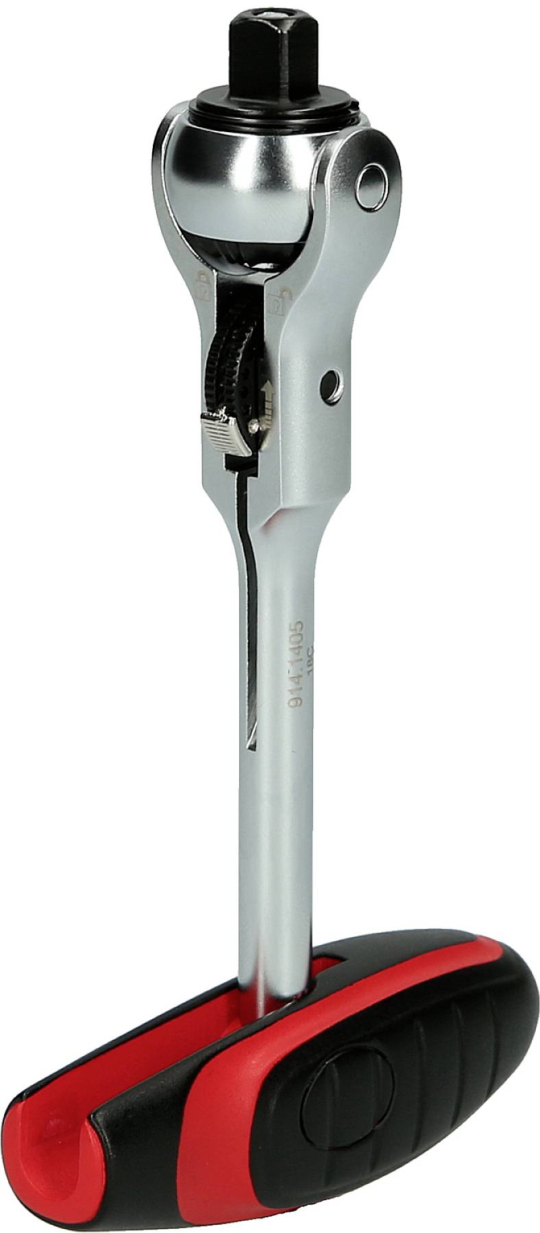 Srebrno-czarny klucz szczękowo-skokowy z czerwonym uchwytem, odpowiedni do prac mechanicznych i projektów majsterkowiczów.