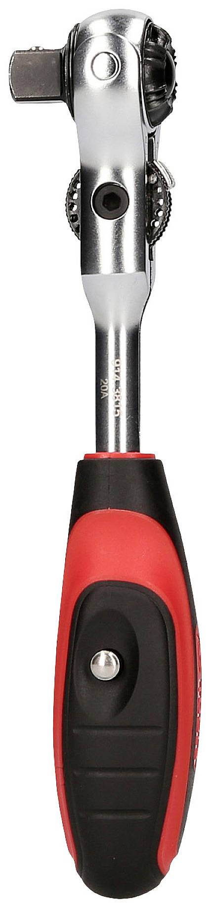 Klucz nastawny z czerwoną i czarną ergonomiczną rękojeścią oraz srebrną głowicą, odpowiedni do prac majsterkowiczów.