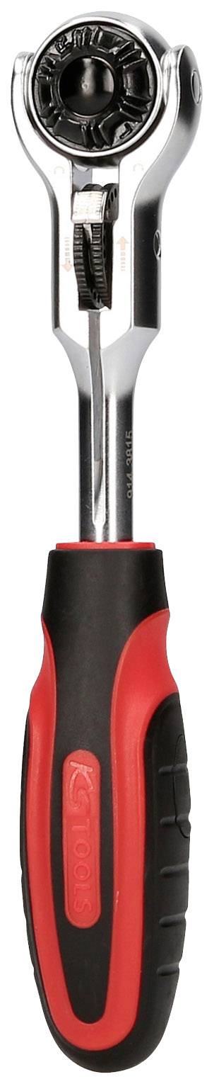 Klucz nastawny z czerwoną i czarną rękojeścią, odpowiedni do różnych rozmiarów śrub.