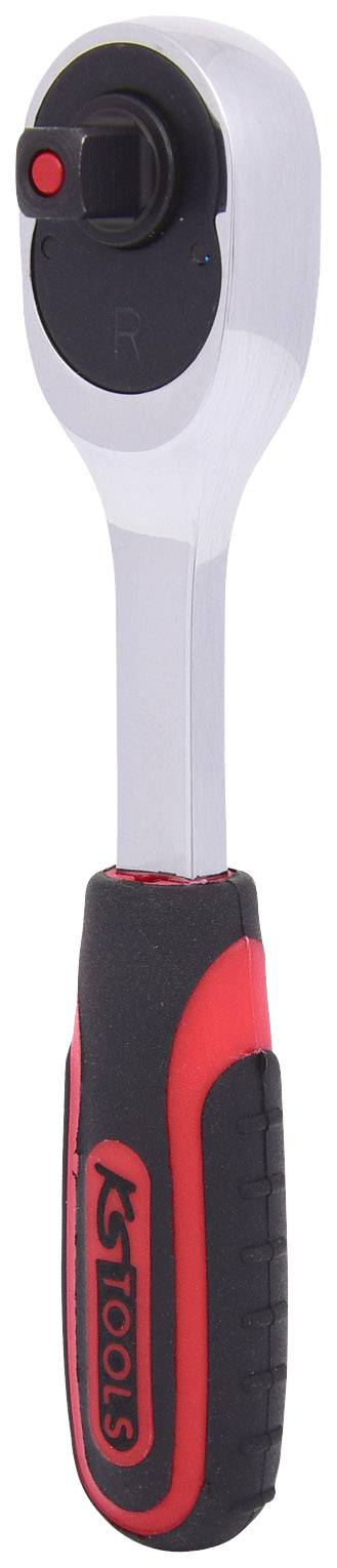 Grzechotka z czarną i czerwoną rękojeścią, odpowiednia do różnych prac ślusarskich.