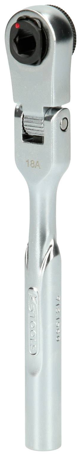 Srebrny klucz grzechotka z uchwytem obrotowym i nasadką, odpowiedni do prac majsterkowiczów lub napraw samochodowych.