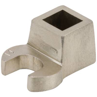 Metalowy adapter klucza z kwadratowym otworem i półkolistym wycięciem, odpowiedni do narzędzi takich jak klucz z grzechotką.