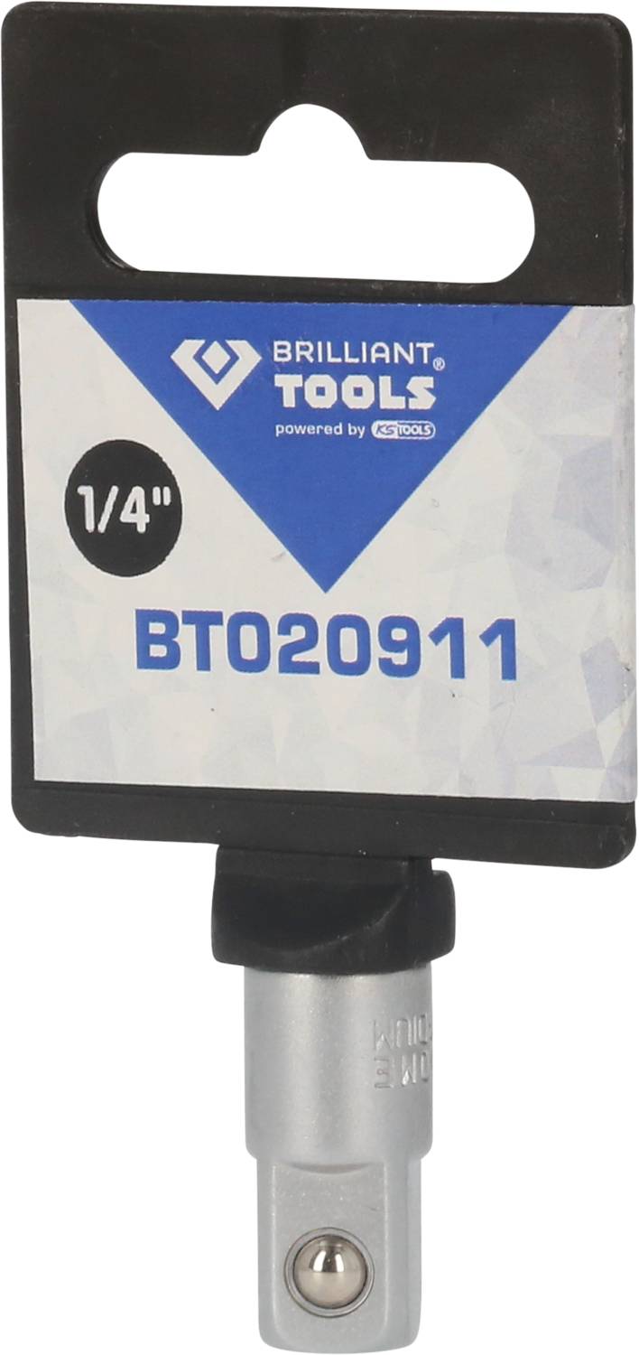 'Brilliant Tools BT020911': Adapter z przyłączem 1/4", mały metalowy narzędzie z prostokątnym uchwytem.