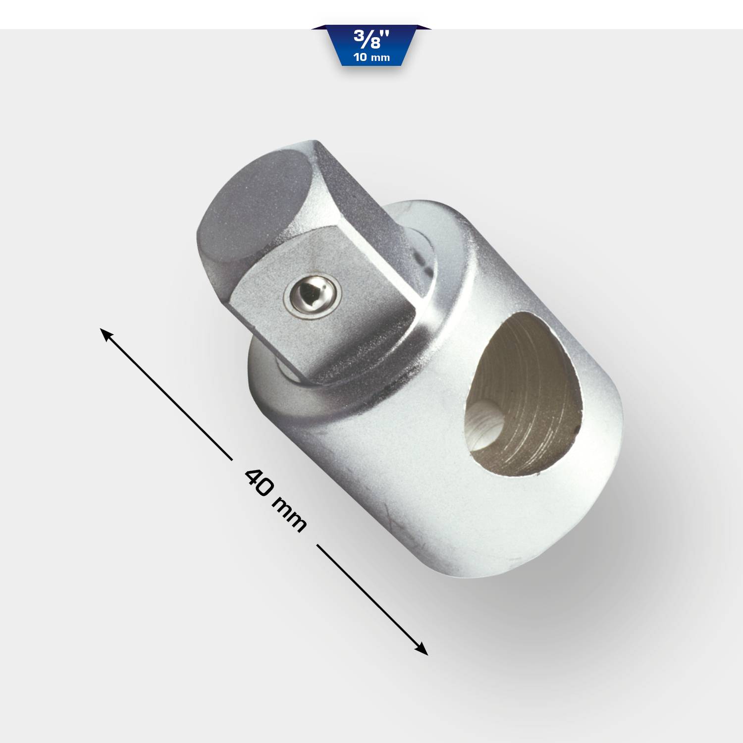 Metalowy adapter o długości 40 mm z głowicą kwadratową, odpowiedni dla klucza nasadowego, rozmiar: 3/8 cala (10 mm).