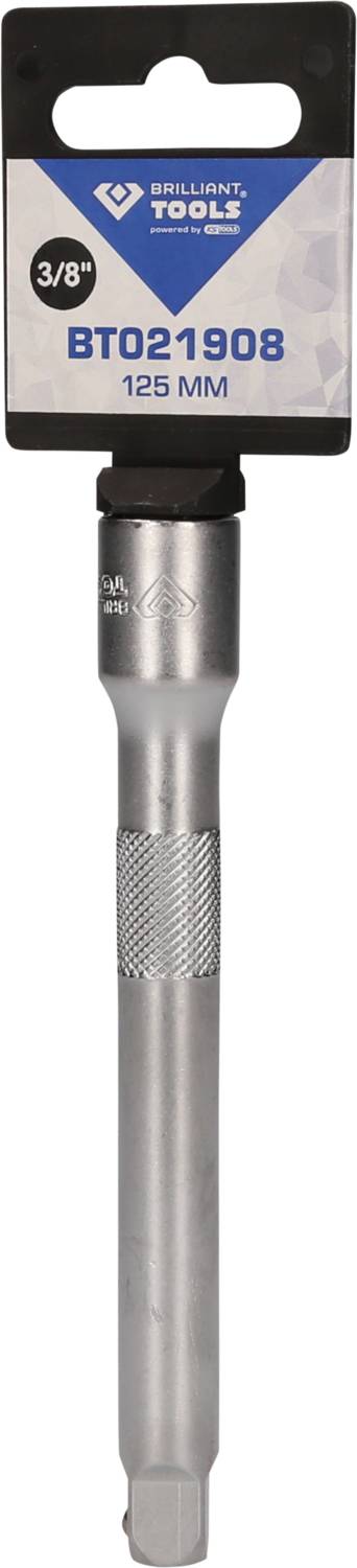 Srebrny przedłużacz marki Brilliant Tools, 3/8 cala, o długości 125 mm. Odpowiedni do zastosowań narzędziowych.