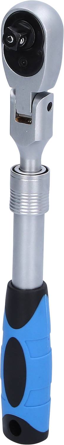 Srebrny, regulowany klucz nastawny z niebieskim uchwytem.