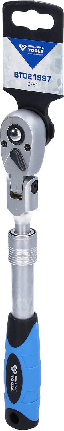 Klucz dynamometryczny z niebiesko-czarnym uchwytem i elastyczną głowicą. Opakowanie górą prezentuje markę i numer modelu.