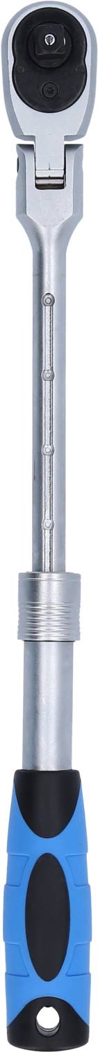 Klucz dynamometryczny z niebieskim i czarnym uchwytem, z regulowanym mechanizmem. Podstawowe narzędzie do precyzyjnego nakładania momentu obrotowego.