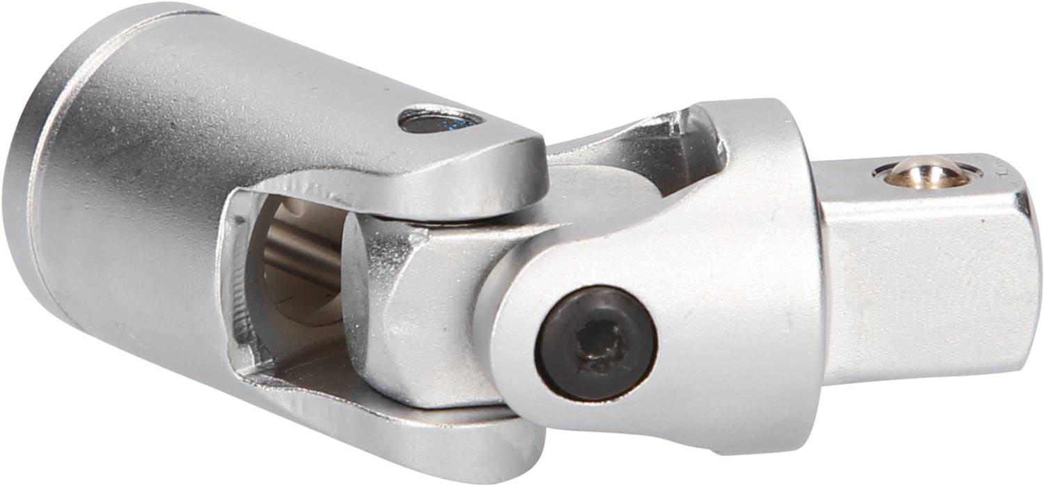 Metalowy adapter łącznikowy z cylindrycznymi końcówkami, umożliwiający elastyczne odchylanie i obracanie w połączeniach narzędziowych.