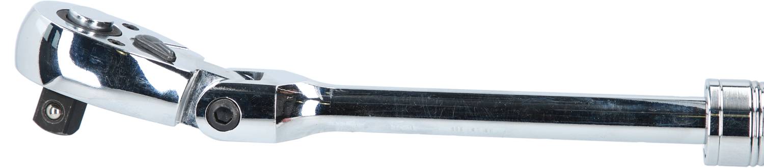 Błyszczący klucz z grzechotką z regulowaną głowicą. Narzędzie do mocowania nakrętek lub śrub.