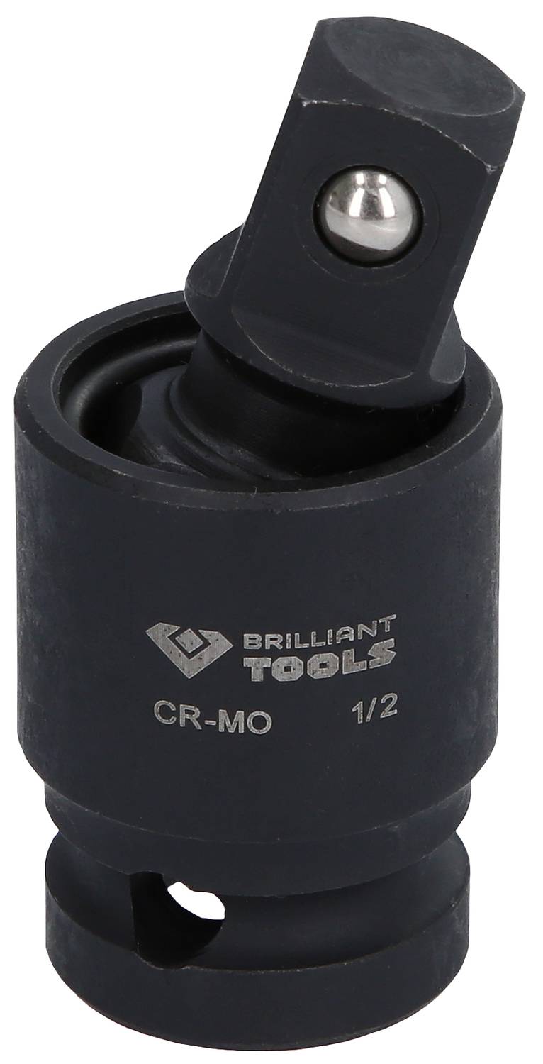 Obrotowy adapter nasadowy z czarnego metalu z napisem 'BRILLIANT TOOLS CR-MO 1/2', używany do narzędzi.