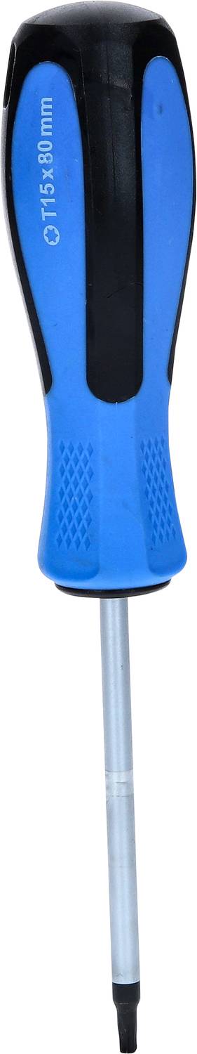 Niebieski wkrętak z czarną rękojeścią i metalowym grotem, oznaczony jako 'PH 3x80 mm'.