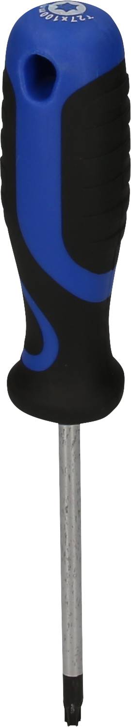 Niebieski wkrętak z czarną rękojeścią, o profilu T. Odpowiedni do wkręcania lub wykręcania śrub z łbem w kształcie litery T.