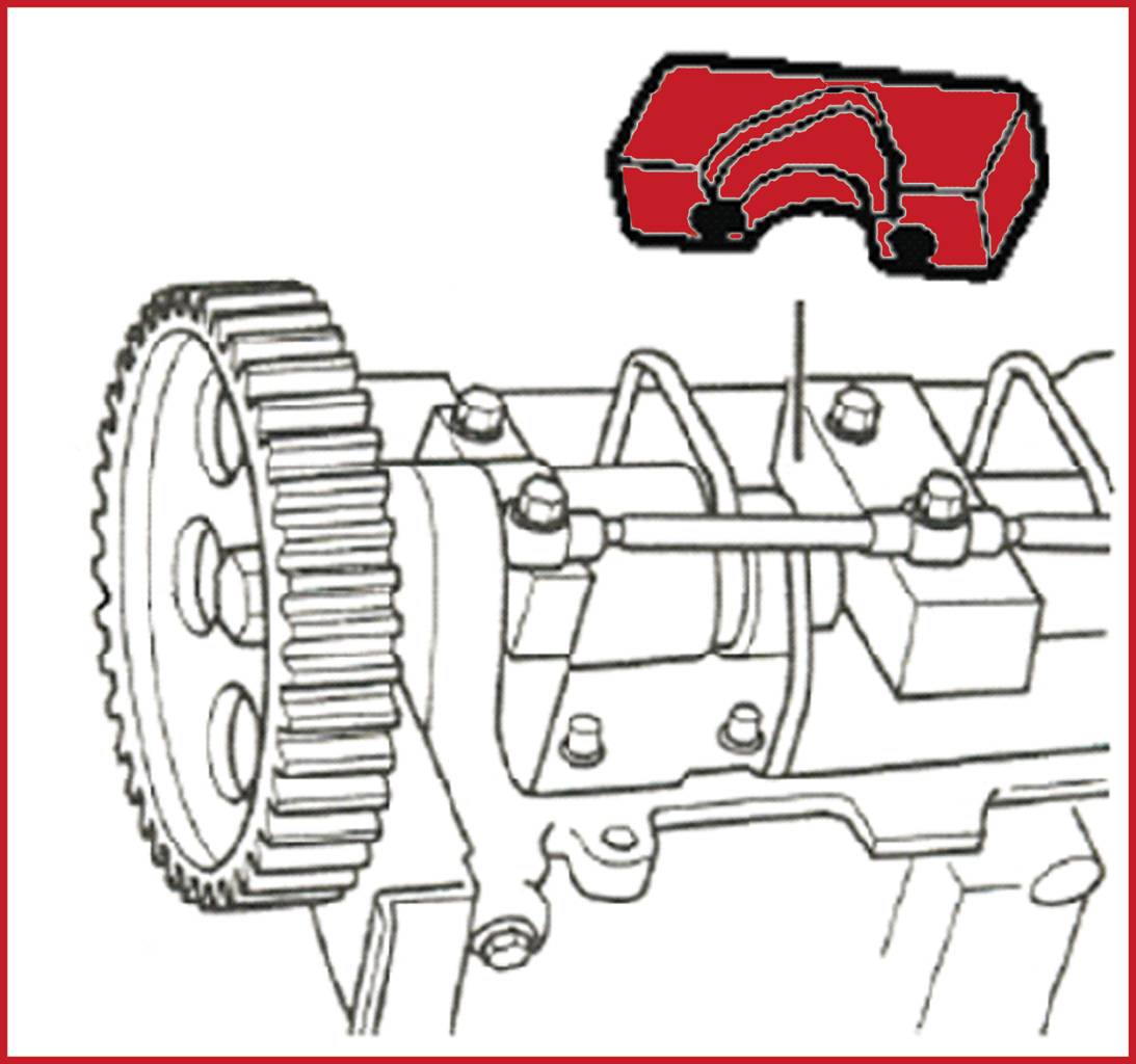 Techniczny diagram przedstawia koło zębate i komponenty mechaniczne silnika lub skrzyni biegów z usytuowanym w przekroju poprzecznym widokiem.