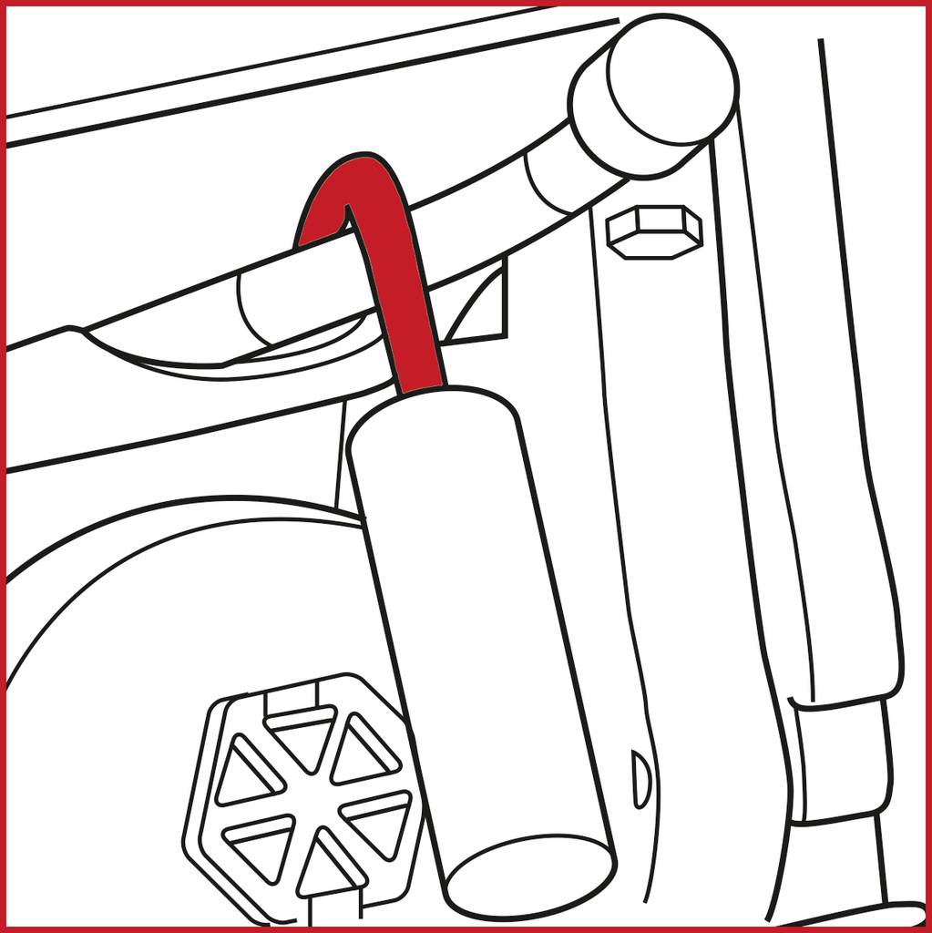 Grafika przedstawia system otwierania drzwi z czerwono oznaczonym uchwytem, który przesuwa zasuwkę. Jest to element mechanizmu związanego z bezpieczeństwem.