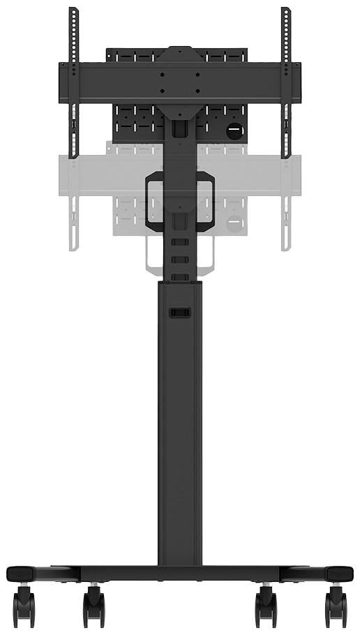 Mobilny stojak na telewizor z czterema kółkami, odpowiedni dla telewizorów o różnych rozmiarach. Regulowana wysokość, solidna konstrukcja zapewniająca łatwe przemieszczanie.