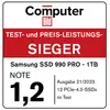 Magazyn 'Computer Bild' nagradza Samsung SSD 990 PRO - 1TB tytułem zwycięzcy w kategorii test i stosunek ceny do jakości. Ocena: 1,2. Wydanie 21/2023.