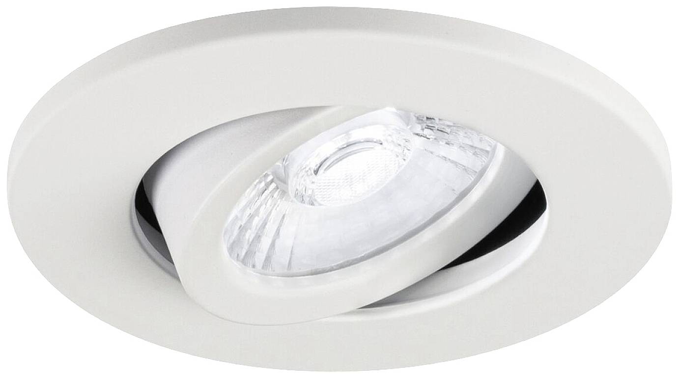 Okrągła, biała, obrotowa lampa sufitowa LED, idealna do montażu w nowoczesnych wnętrzach.