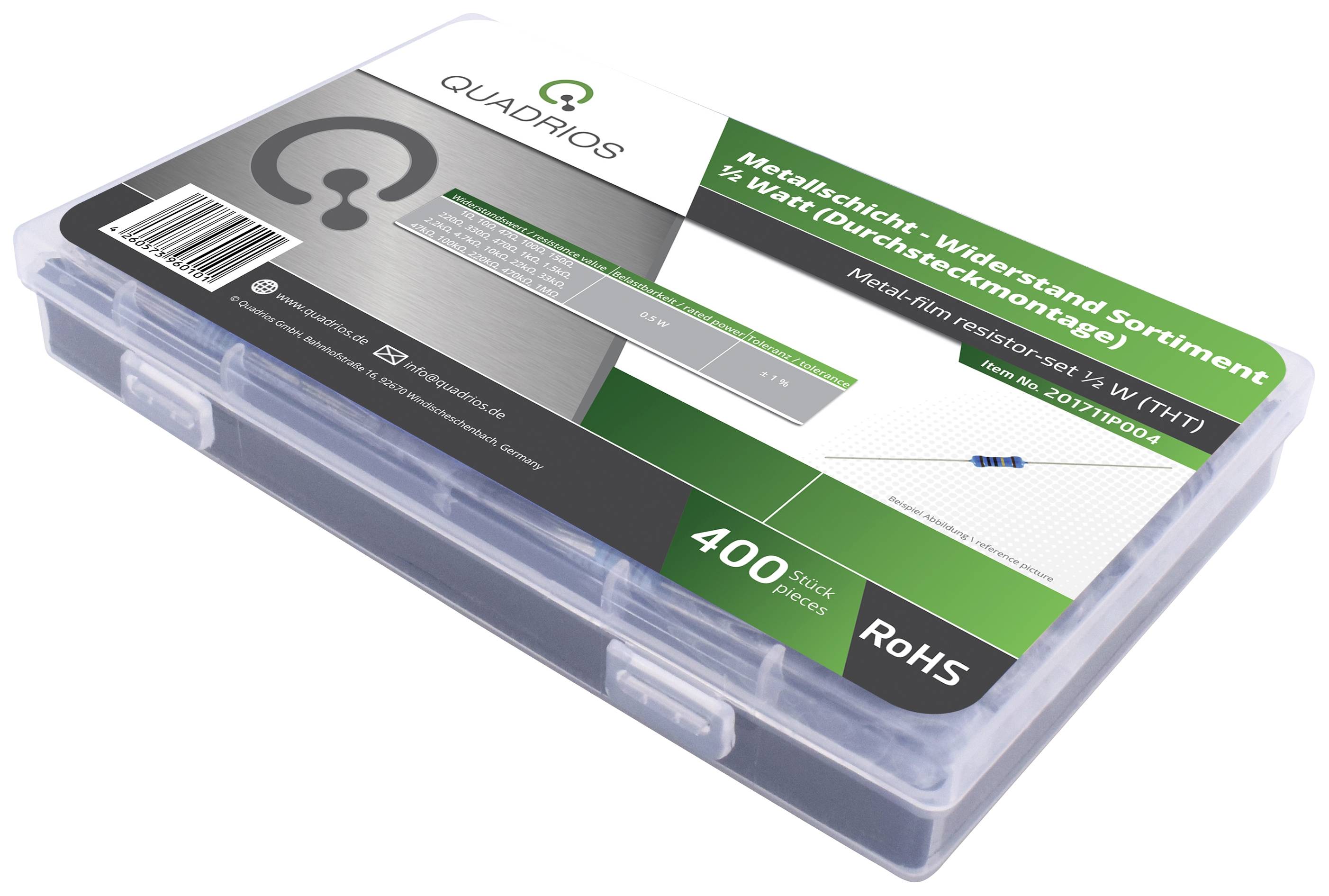 Набір металевих плівкових резисторів Quadrios 201711P004 201711P004 осьовий THD 0,5 Вт 1% 400 шт.