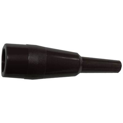 Czarny element z tworzywa sztucznego o kształcie stożka, prawdopodobnie adapter lub złączka przewodowa.