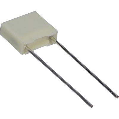 Element elektryczny o prostokątnej, beżowej obudowie z dwoma metalowymi wyprowadzeniami rozciągającymi się z jednej strony, stosowany w obwodach elektronicznych.