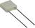 Element elektryczny o prostokątnej, beżowej obudowie z dwoma metalowymi wyprowadzeniami rozciągającymi się z jednej strony, stosowany w obwodach elektronicznych.