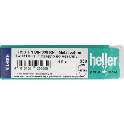 Zestaw bitów wiertlaków metalowych Heller HSS-TIN, oznaczony 'HSS TiN DIN 338 RN Metallbohrer', 10x, z kodem produktu i logo marki.