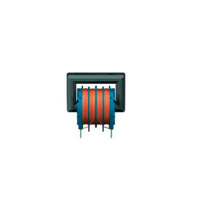 Transformator o miedzianoczerwonych cewkach w prostokątnej obudowie. Kluczowy element do konwersji napięcia w urządzeniach elektrycznych.