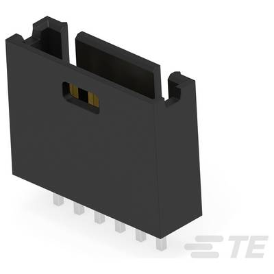 Gniazdo PCB pod kątem prostym z siedmioma pinami i wycięciem na górze, odpowiednie do połączeń elektronicznych. Logo TE w rogu.