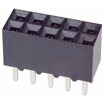 Czarna gniazdo łącznika 2x4 z ośmioma otworami i metalowymi szpilkami na spodzie, używane do połączeń elektronicznych i na płytach obwodowych.