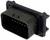 Czarny, prostokątny wtyk elektryczny z wieloma stykami, przeznaczony do stosowania w pojazdach lub urządzeniach elektronicznych.