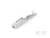 Srebrne złącze metalowe, stosowane do połączeń elektrycznych. Kształt jest wydłużony i charakteryzuje się przemysłowym designem.