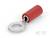 Czerwony końcówka kablowa z oczkiem okrągłym, wykonana głównie z metalu i tworzywa sztucznego, stosowana do połączeń elektrycznych i mocowania.