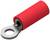 Czerwona pętla kablowa z okrągłą, płaską metalową końcówką do podłączenia do złączy elektrycznych.