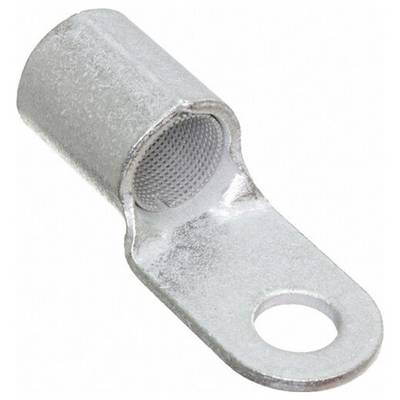 Zacisk metalowy z cylindrycznym końcem do połączenia z przewodem i płaskim końcem z otworem do bezpiecznego przymocowania do powierzchni.